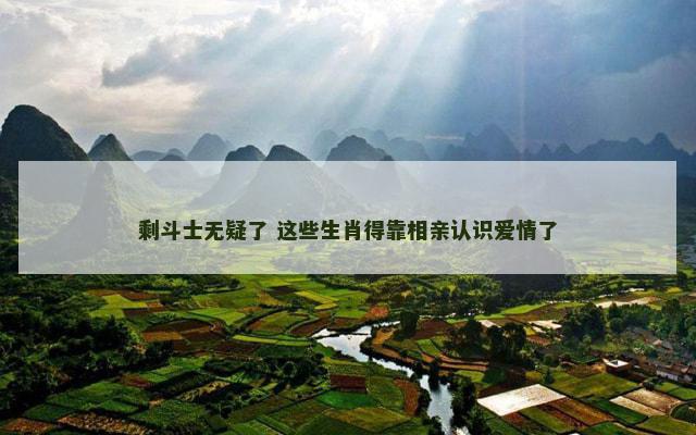 剩斗士无疑了 这些生肖得靠相亲认识爱情了