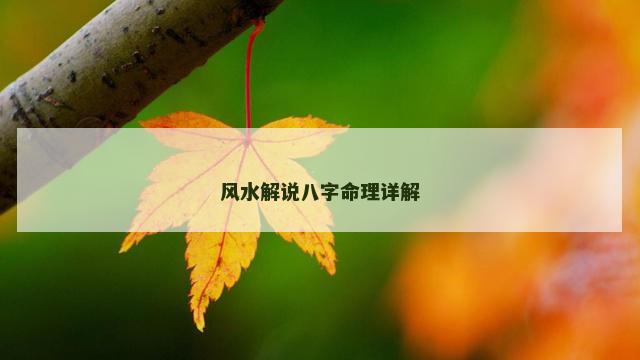 风水解说八字命理详解