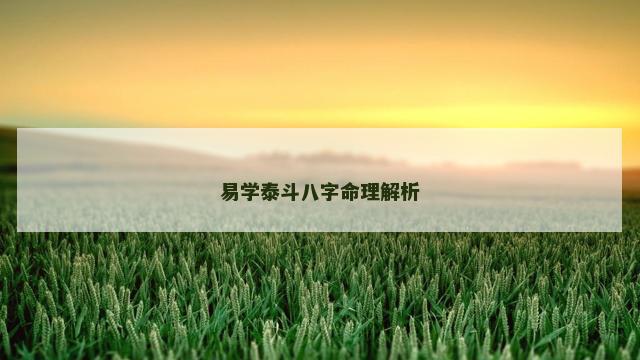 易学泰斗八字命理解析