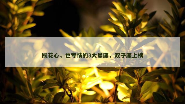 既花心，也专情的3大星座，双子座上榜