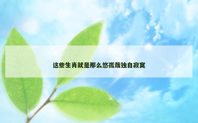 这些生肖就是那么悠孤哉独自寂寞