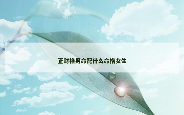正财格男命配什么命格女生