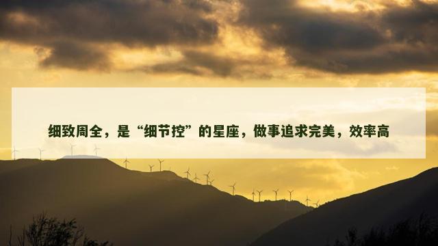 细致周全，是“细节控”的星座，做事追求完美，效率高
