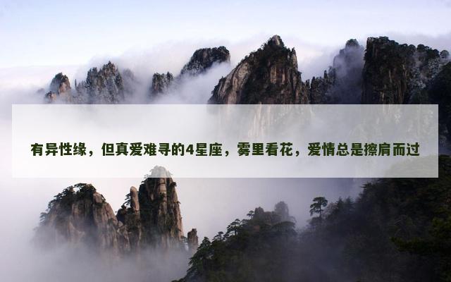 有异性缘，但真爱难寻的4星座，雾里看花，爱情总是擦肩而过
