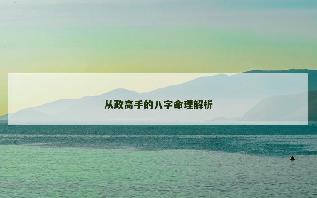 从政高手的八字命理解析